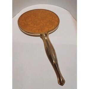 vintage Brass Gold Floral & bows Handheld Vanity Mirror 11.25"